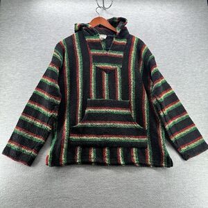 SUNSPECS -Men's Baja Hoodie Black Drug Rug Mexican Pullover Skater Surfer Large